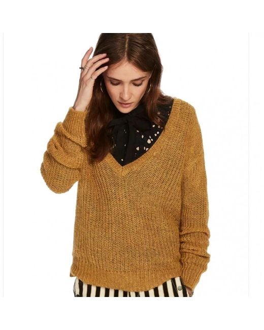 Maison Scotch Brown Deep V-Neck Soft Knit Jumper