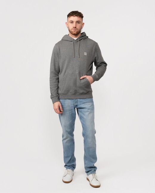 Boss Gray Wetalk Pullover Hoodie With Logo Patch for men