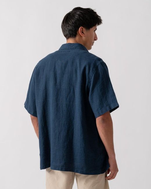 Oliver Sweeney Blue Somerton Short Sleeve Linen Shirt for men