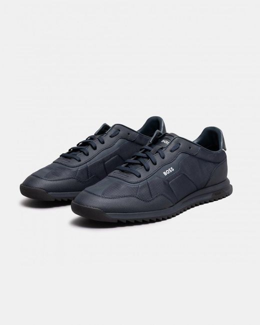 Boss Blue Zayn Mixed-material Trainers With Perforated Faux Leather for men