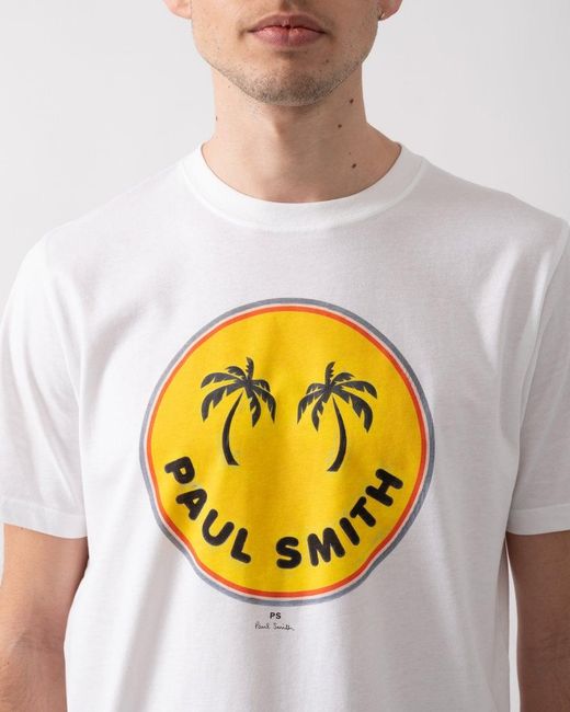 Paul Smith White Ps Reg Fit Short Sleeve Palm Trees T-Shirt for men