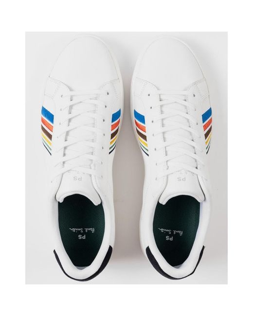 Paul Smith White Rex Embroided Stripe Trainers for men