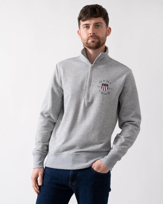 Gant Gray Print Half Zip Sweatshirt for men