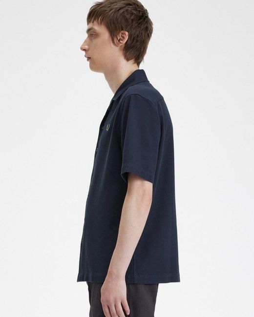 Fred Perry Blue Pique Texture Revere Collar Shirt for men