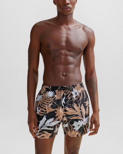Boss Brown Piranha Tropical Print Quick-drying Swim Shorts for men