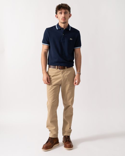 Lacoste Blue Contrast Collar Pique Regular Fit Polo Shirt for men