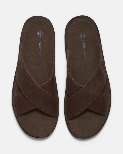Timberland Brown Casco Cove Cross Strap Full Grain Leather Sandals for men
