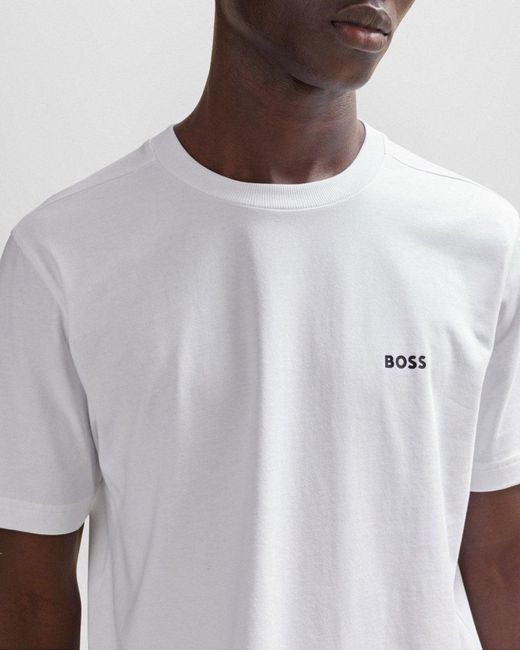 Boss White Tee Stretch Cotton T-shirt With Contrast Logo Nos for men