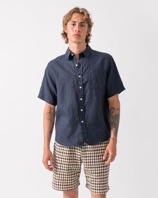 COLORFUL STANDARD Blue Short Sleeve Linen Shirt for men