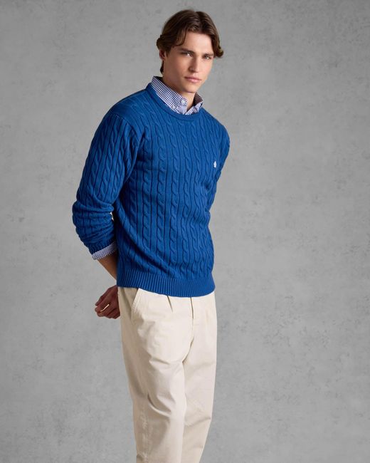 Joules Blue Hillside Cable Knit Crew Neck Jumper for men