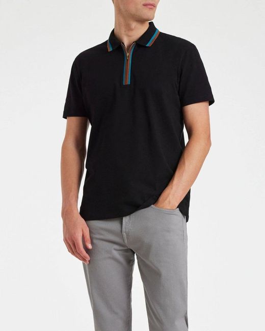 Paul Smith Black Ps Regular Fit Short Sleeve Zip Polo for men