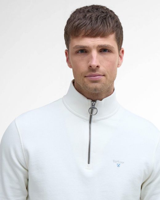 Barbour White Rosford Half Zip Sweatshirt for men