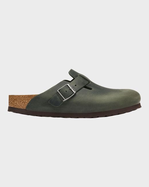 Birkenstock Green Boston Oiled Nubuck Leather Clogs