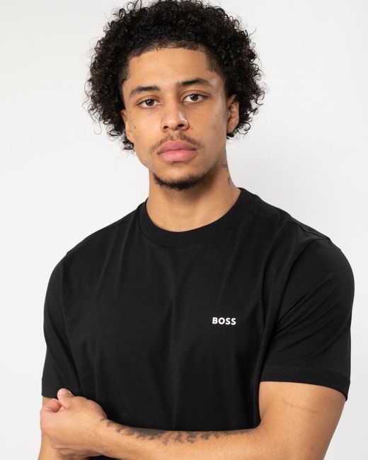 Boss Black Tee Stretch Cotton T-shirt With Contrast Logo for men
