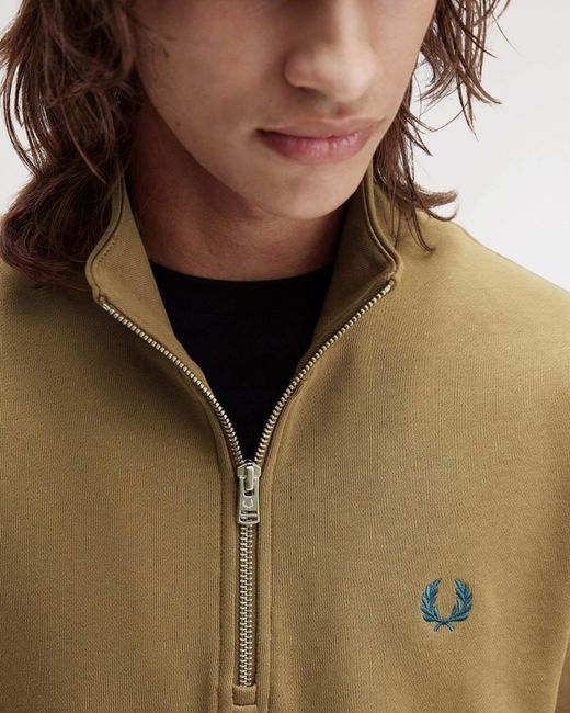 Fred Perry Brown Half Zip Sweatshirt for men
