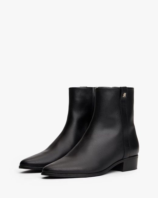 Tommy Hilfiger Black Th Leather Pointy Zipped Booties