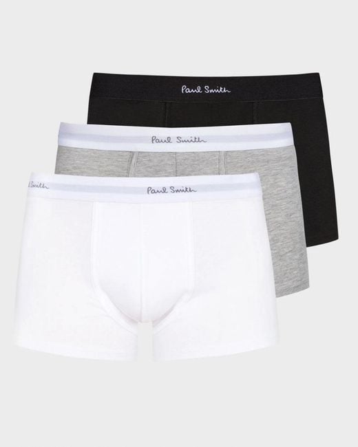 Paul Smith White 3-Pack Signature Waistband Mixed Trunks Colour: 1A//, Size: L for men