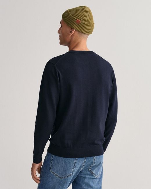 Gant Blue Classic Cotton Crew Neck Jumper Size: M for men