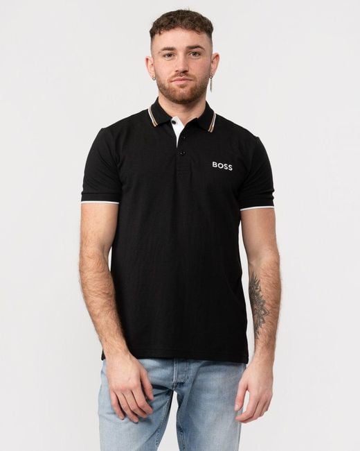Boss Black Paddy Pro Cotton Blend Polo Shirt With Contrast Logos for men