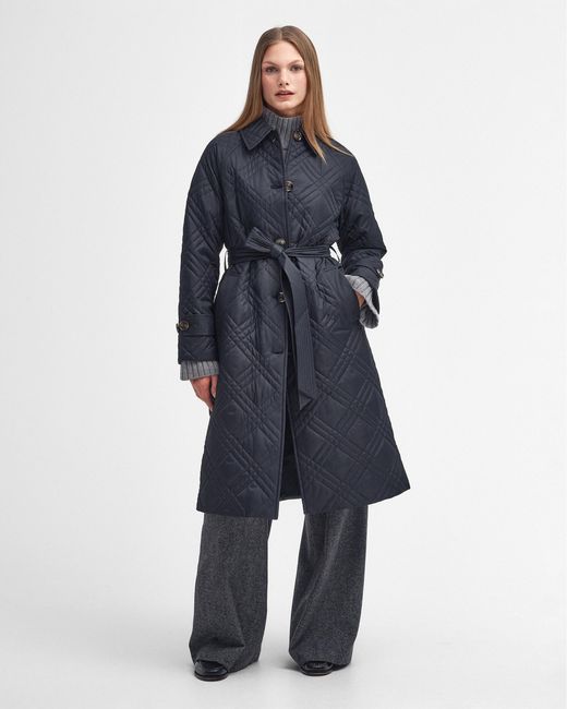 Barbour Blue Mariah Long Quilted Trench Coat