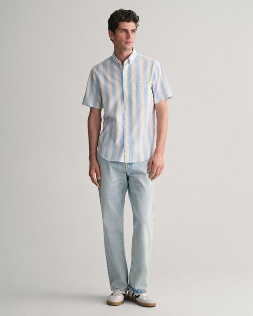 Gant White Regular Fit Poplin Parasol Stripe Short Sleeve Shirt for men