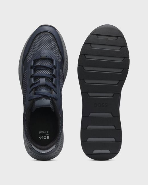 Boss Blue Reflective-Nylon Trainers With Ridged Sole for men