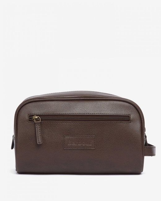 Barbour Brown Leather Washbag Colour: Dark for men