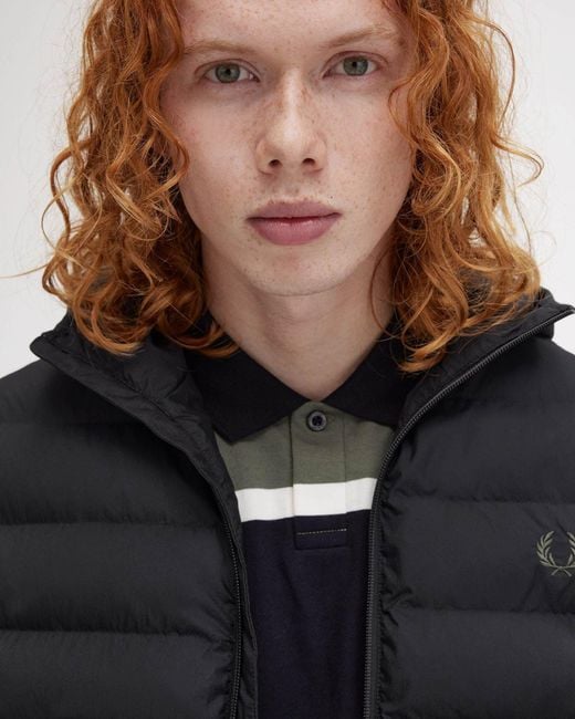 Fred Perry Black Hooded Padded Jacket for men