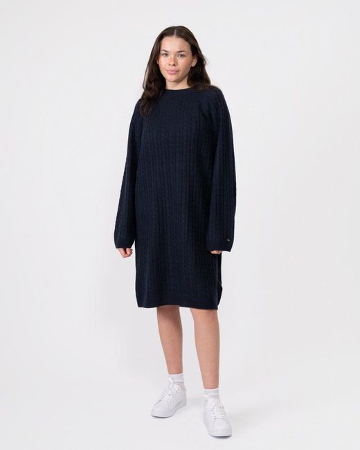 Tommy Hilfiger Blue Cable Knit Sheer Jumper Dress