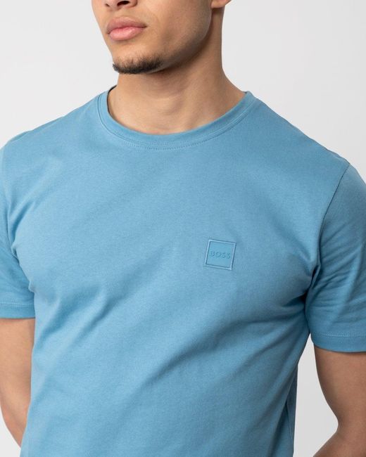 Boss Blue Tales Cotton-jersey T-shirt With Logo Patch for men