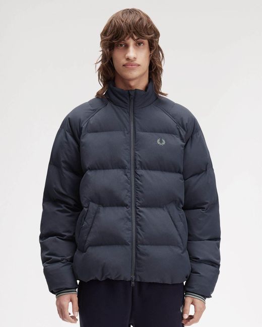 Fred Perry Blue Raglan Sleeve Padded Jacket for men