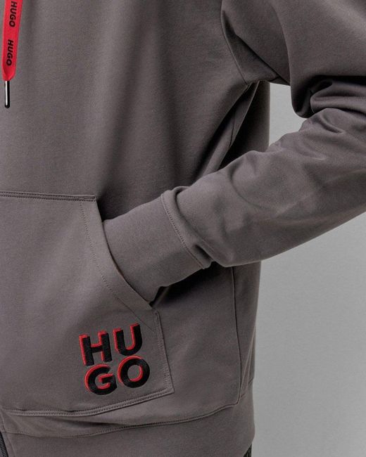HUGO Gray Monologo Hooded Loungewear Jacket for men