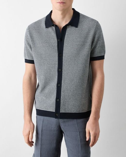 Oliver Sweeney Gray Hessle Knitted Cotton Short-Sleeved Shirt for men