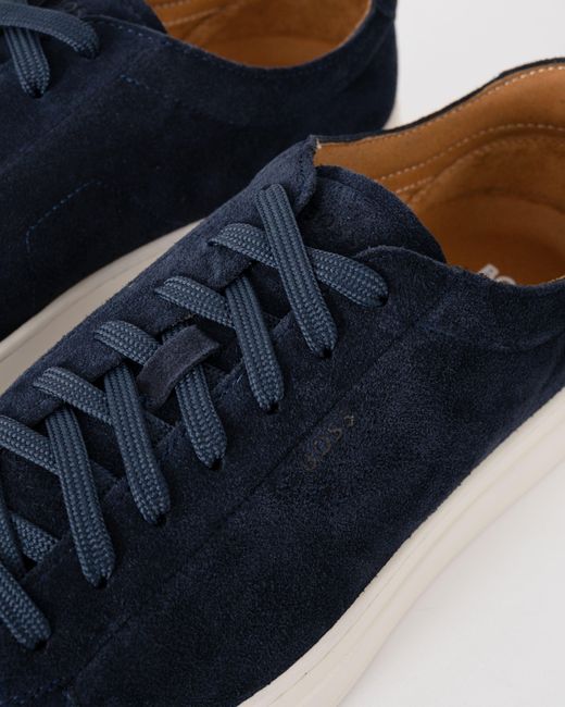 Boss Blue Kieran Suede Trainers With Embossed Logo for men