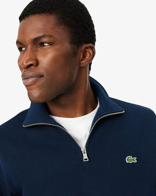 Lacoste Blue Zip Neck High Neck Interlock Sweatshirt for men