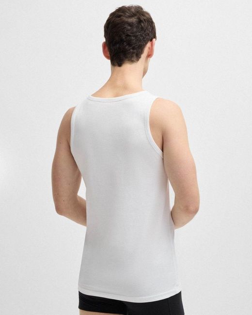 Boss White Tanktop Classic 3 Pack Cotton Underwear Vests With Embroidered Logos Nos for men