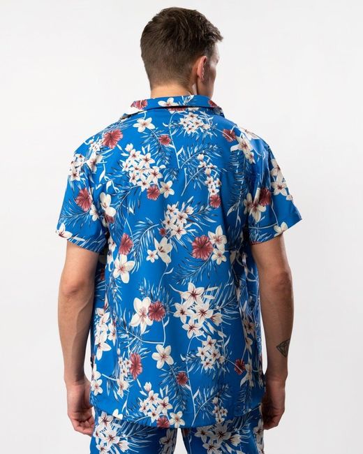 Boss Blue Short Sleeve Tropical Print Beach Shirt for men