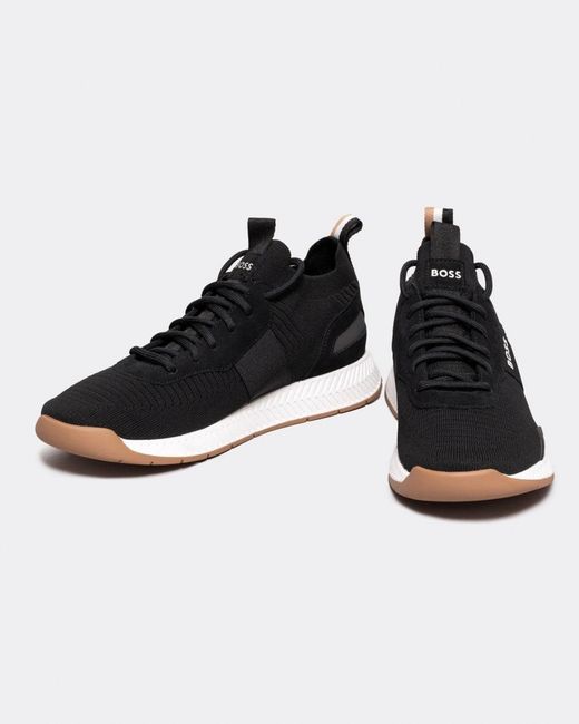 Boss Black Titanium_Runn Structured-Knit Sock Trainers With Branding Nos for men