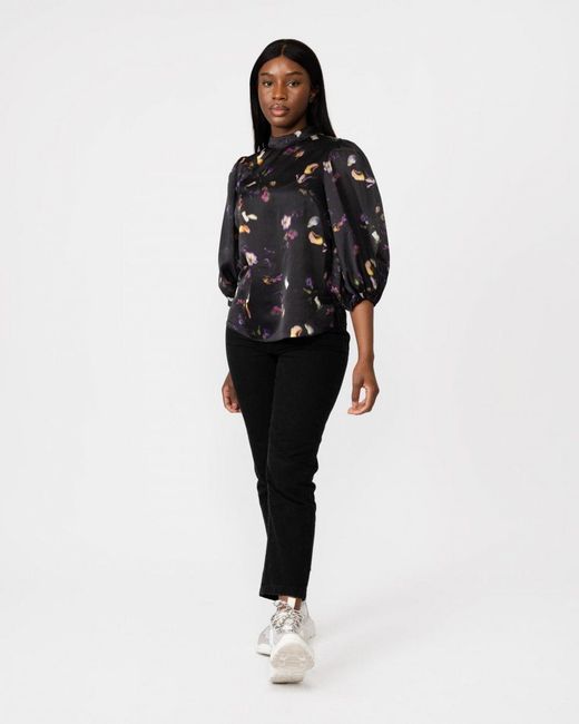 Ted Baker Black Niycole High Neck Top With Balloon Sleeves