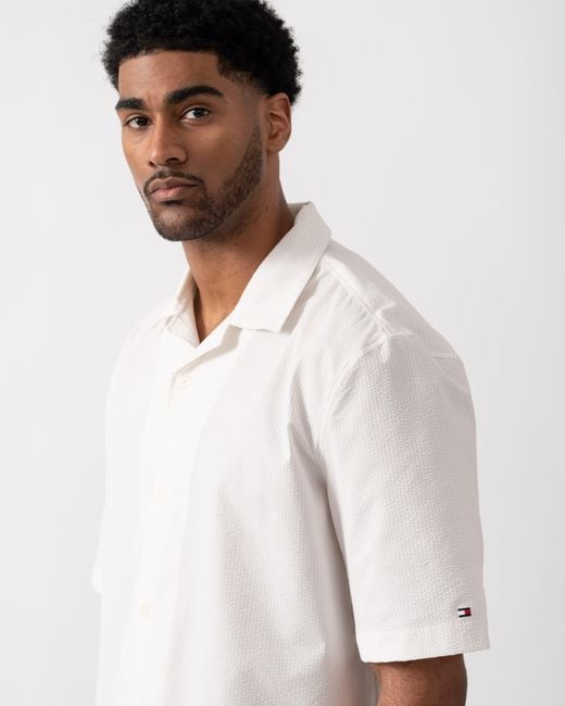 Tommy Hilfiger White Performance Seersucker Short Sleeve Shirt for men