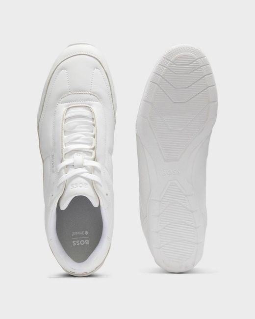Boss White Jaylen Leather Trainers With Logo Detail for men