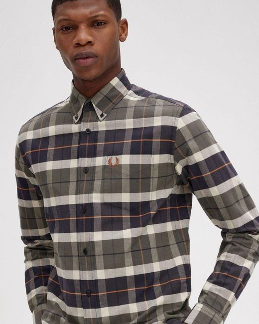 Fred Perry Brushed Tartan Shirt in Grey for Men | Lyst UK