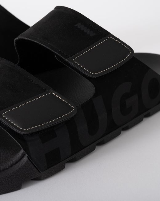 HUGO Black Evander Faux-Suede Lides With Logo Detailing for men