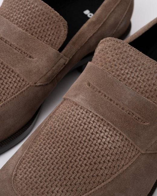 Boss Brown Tayil Suede Loafers for men