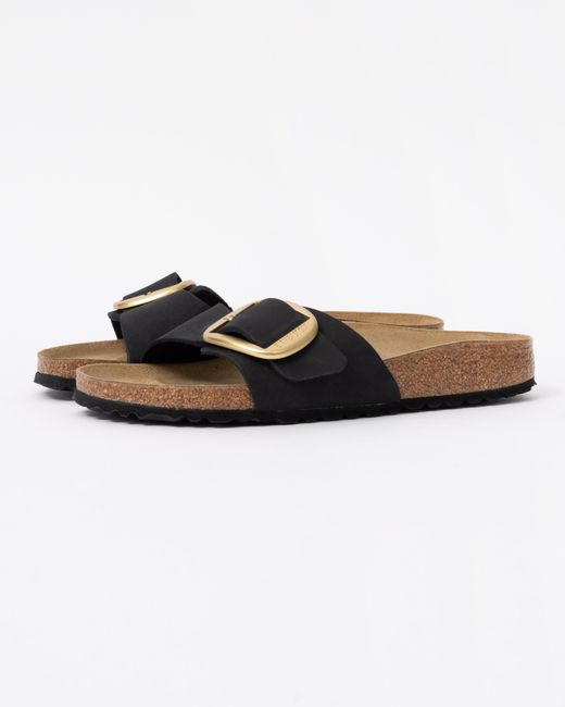 Birkenstock Black Madrid Big Buckle Nubuck Leather Sandals
