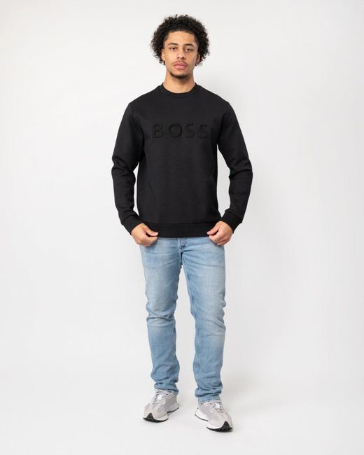 Boss Black Salbo 1 Cotton Blend Sweatshirt With 3d-moulded Logo for men