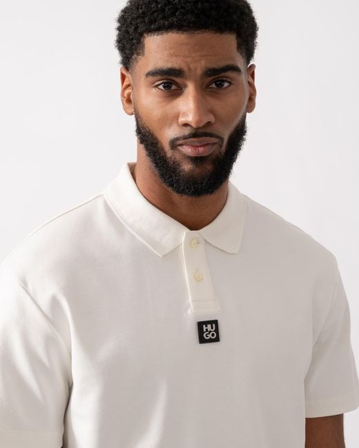 HUGO White Deabono Interlock Cotton Polo Shirt With Stacked Logo for men