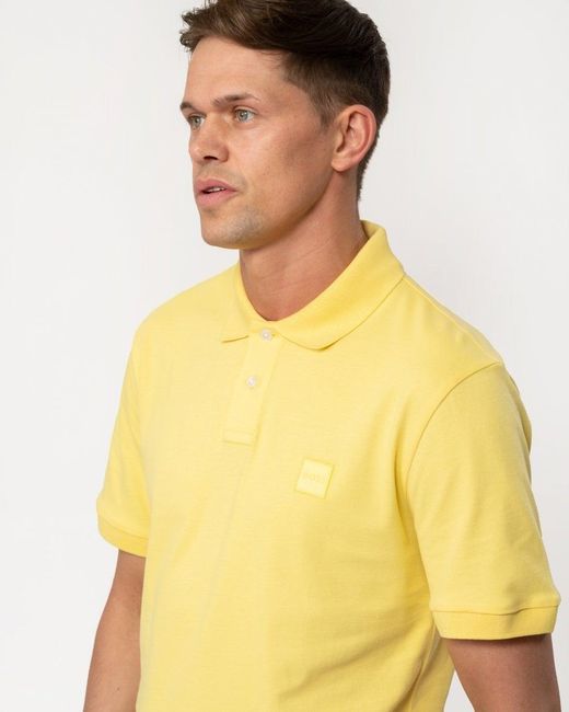 Boss Yellow Passenger Stretch-cotton Slim-fit Polo Shirt With Logo Patch for men