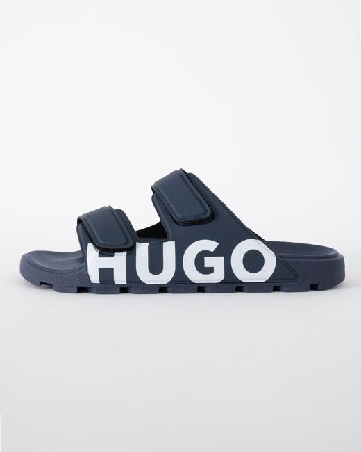 HUGO Blue Evander Logo Sandals With Double Touch-Closure Straps for men