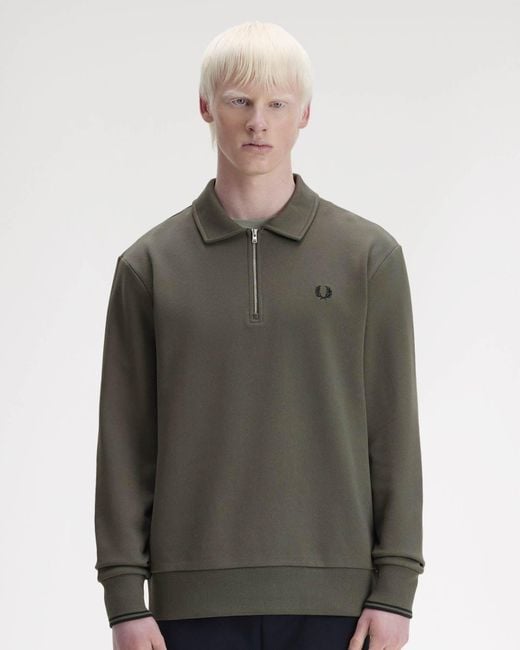 Fred Perry Gray Half Zip Collared Sweatshirt for men